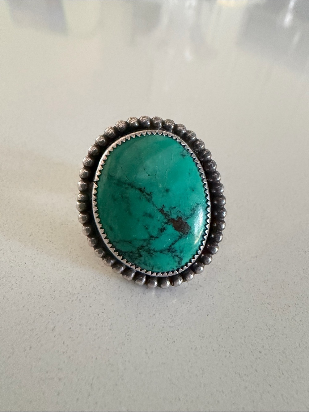 Sterling Silver & Turquoise Vintage Ring - Stamped